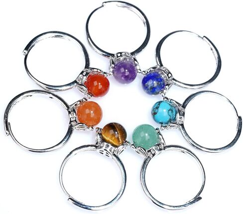 Jyotsna 1-7 قطعة من خواتم الأحجار الكريمة الطبيعية 7 شقرا القابلة للتعديل | التاج | احجار كريمة دائرية 8 ملم | شفاء الخرز | الكوارتز الكريستال in Kuwait