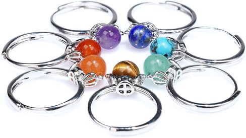 Jyotsna 1-7 قطعة من خواتم الأحجار الكريمة الطبيعية 7 شقرا القابلة للتعديل | التاج | احجار كريمة دائرية 8 ملم | شفاء الخرز | الكوارتز الكريستال in Kuwait