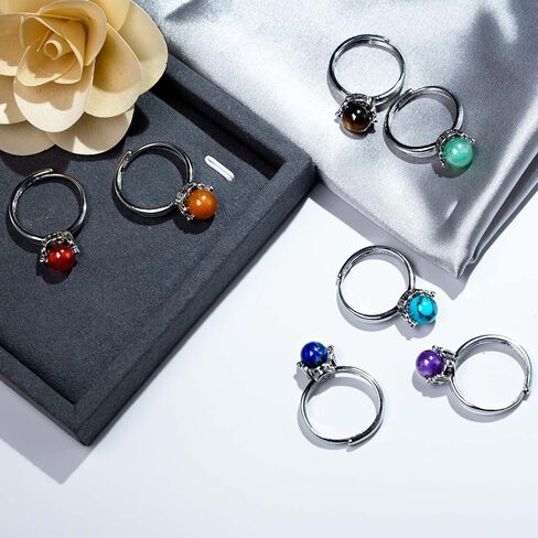 Jyotsna 1-7 قطعة من خواتم الأحجار الكريمة الطبيعية 7 شقرا القابلة للتعديل | التاج | احجار كريمة دائرية 8 ملم | شفاء الخرز | الكوارتز الكريستال in Kuwait