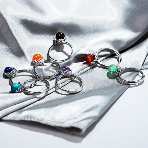 Jyotsna 1-7 قطعة من خواتم الأحجار الكريمة الطبيعية 7 شقرا القابلة للتعديل | التاج | احجار كريمة دائرية 8 ملم | شفاء الخرز | الكوارتز الكريستال in Kuwait