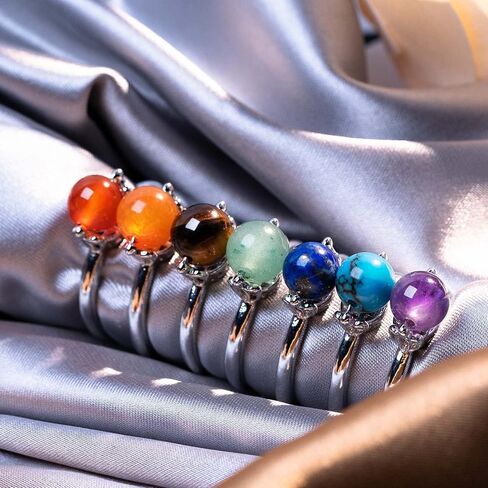 Jyotsna 1-7 قطعة من خواتم الأحجار الكريمة الطبيعية 7 شقرا القابلة للتعديل | التاج | احجار كريمة دائرية 8 ملم | شفاء الخرز | الكوارتز الكريستال in Kuwait