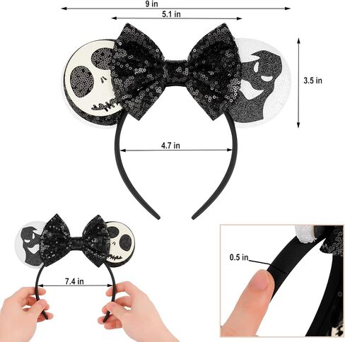 عصابات رأس YUNISS Minnie Mickey Ears، آذان ماوس الهالوين بالترتر للنساء والفتيات وإكسسوارات فستان الأميرة وديكورات الحفلات (TG-HSYL) in Kuwait
