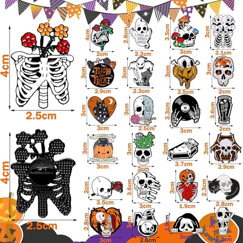 25 Pcs Halloween Enamel Pins for Backpack, Cute Lapel Enamel Pins Anime Cat Skull Spooky Skeleton Enamel Pins Set Punk Horror Goth (25 pcs) in Kuwait
