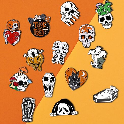25 Pcs Halloween Enamel Pins for Backpack, Cute Lapel Enamel Pins Anime Cat Skull Spooky Skeleton Enamel Pins Set Punk Horror Goth (25 pcs) in Kuwait