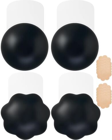 حمالة صدر لاصقة من APOWUS لرفع الثدي، زوجين من حمالة الصدر اللاصقة، حمالة صدر لاصقة غير مرئية من السيليكون للفستان بدون حمالات مع أغطية الحلمة (أسود، A/B) in Kuwait