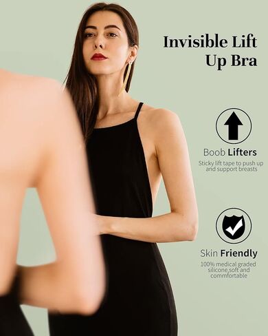 حمالة صدر لاصقة من APOWUS لرفع الثدي، زوجين من حمالة الصدر اللاصقة، حمالة صدر لاصقة غير مرئية من السيليكون للفستان بدون حمالات مع أغطية الحلمة (أسود، A/B) in Kuwait