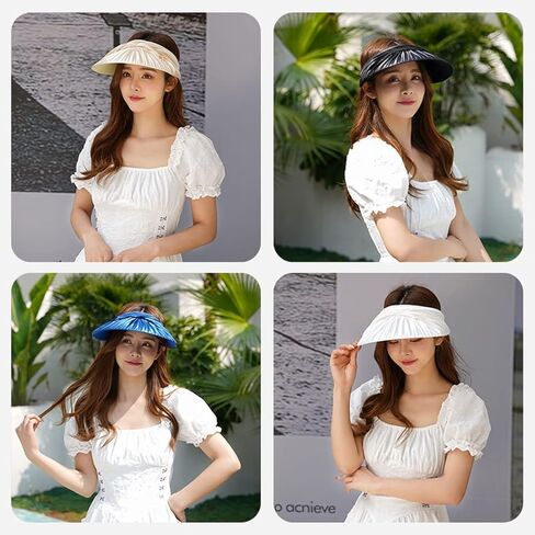 Womens Sun Visor Hat Wide Brim Summer UPF 50+ UV Protection Foldable Beach Sport Pleated Cap in Kuwait