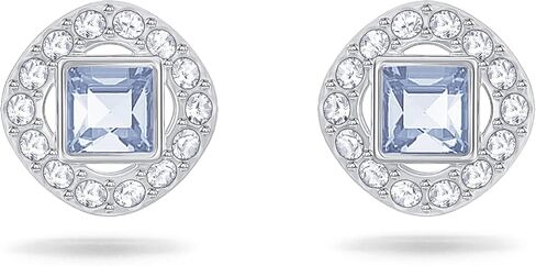 سواروفسكي اقراط انجيليك مربعة مطلية بالروديوم بلون ازرق كريستالي in Kuwait