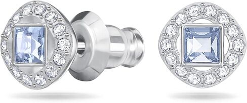 سواروفسكي اقراط انجيليك مربعة مطلية بالروديوم بلون ازرق كريستالي in Kuwait