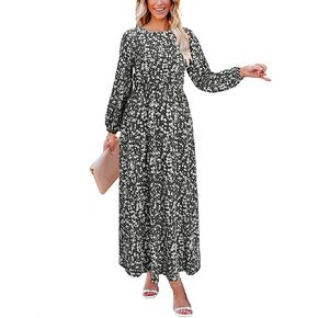 فستان LAISHEN نسائي طويل رسمي مزين بالورود وأكمام طويلة ورقبة دائرية بدون ظهر للحفلات in Kuwait