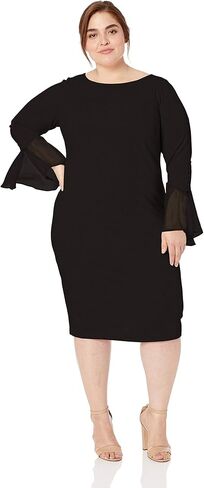 Calvin Klein Women's Plus Size Solid Sheath with Chiffon Bell Sleeves Dress in Saudi Arabia