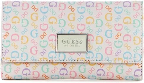 GUESS Women's Rainbow Logo Trifold Slim Wallet - White Multi in Saudi Arabia