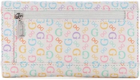 GUESS Women's Rainbow Logo Trifold Slim Wallet - White Multi in Saudi Arabia