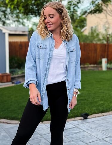 luvamia Denim Shirt Women Chambray Jean Western Shirts Long Sleeve Button Down Tops in Saudi Arabia