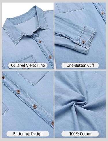 luvamia Denim Shirt Women Chambray Jean Western Shirts Long Sleeve Button Down Tops in Saudi Arabia
