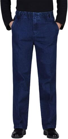 Ylingjun Mens Jeans Elastic Waist Relaxed Fit Straight Leg Jeans Casual Pants in Kuwait
