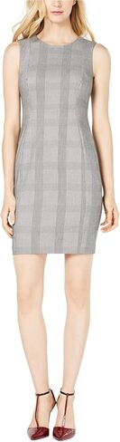 Calvin Klein Womens Gray Zippered Plaid Sleeveless Jewel Neck Short Sheath Cocktail Dress Size in Saudi Arabia