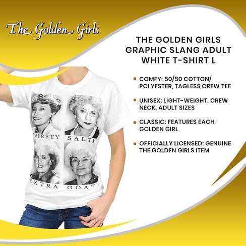 Official The Golden Girls White T-Shirt Thirsty, Salty, Extra, G.O.A.T. X-Large in Saudi Arabia