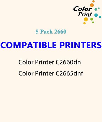 (5-Pack, 2BK, 1C, 1M, 1Y) Colorprint Compatible Toner Cartridges Replacement for Dell C2660dn 2660DN C2665dnf 2665dnf C2660 Black 593-BBBU Cyan 593-BBBT Magenta 593-BBBS Yellow 593-BBBR Laser Printer in Kuwait