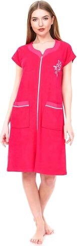La Serren Womens Terry Cotton Zipper Front Two Pockets Robe Sleepwear Beach Dress in Saudi Arabia