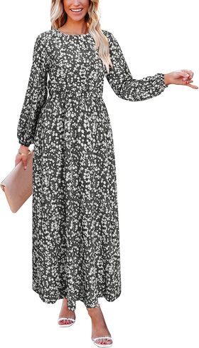 فستان LAISHEN نسائي طويل رسمي مزين بالورود وأكمام طويلة ورقبة دائرية بدون ظهر للحفلات in Kuwait