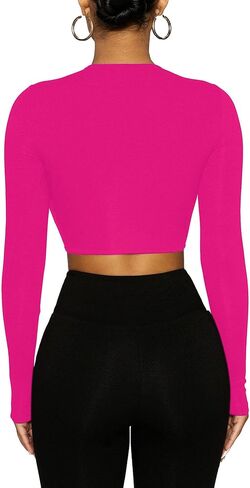 Remidoo Women's Cut Out Crisscross Wrap Front Long Sleeve Crop Top T Shirt in Saudi Arabia