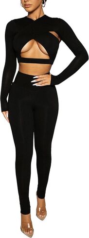 Remidoo Women's Cut Out Crisscross Wrap Front Long Sleeve Crop Top T Shirt in Saudi Arabia