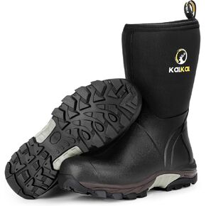 Kalkal Rubber Boots for Men, 6mm Neoprene Mid Calf Mens Rain Boots, Waterproof Rubber Work Boots for Hunting Gardening Farming Fishing Mud Working, Size 6-14