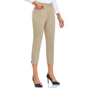RIMLESS 7 Women's Capri Pants Wrinkle Free Dressy Crop Pants for Business Work Golf Slacks