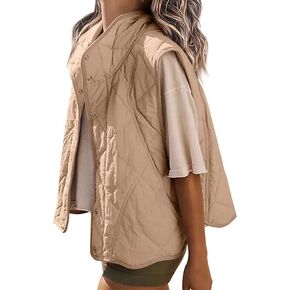 Veatzaer Womens Puffer Vest Cropped Quilted Stand Collar Lightweight Jacket Sleeveless Button Down Tops