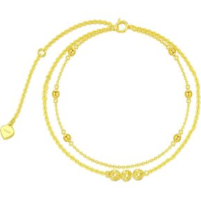 SISGEM 14K Solid Yellow Gold Beaded Anklet for Women, Real Gold Layered Anklet Bracelet Fine Jewelry Birthday Mother's Day for Her, Wife, Mom, Girlfriend, 8''+2'' in Kuwait