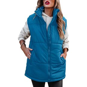 Danedvi Womens Sleeveless Puffer Vest Winter Zip Up Stand Collar Padded Coat Outerwear Vests with Pockets