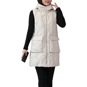 HangNiFang Winter Long Puffer Vest for Women Zip Up Hoodie Quilted Vest Jacket in Kuwait