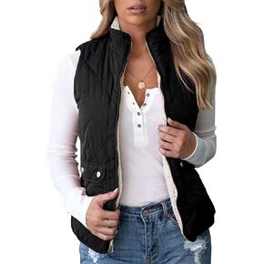 Valphsio Women's Reversible Sherpa Vest Quilted Zip Fleece Padded Gilet with Pockets