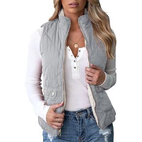 Valphsio Women's Reversible Sherpa Vest Quilted Zip Fleece Padded Gilet with Pockets