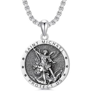 Seiyang Saint Necklace 925 Sterling Silver Patron Amulet Medal Jewelry for Men Women (with Gift Box)