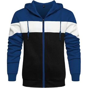 DUOFIER Men's Hoodies Zip Front Sweatshirt Color Blocking Hooded