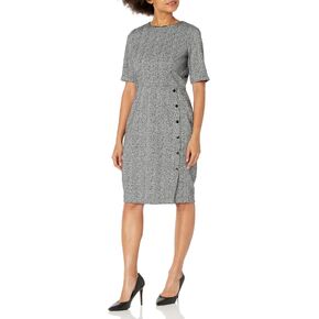 London Times Women's Short Sleeve Knee Length Crew Neck Button Side Career Polished Sheath Dress in Saudi Arabia
