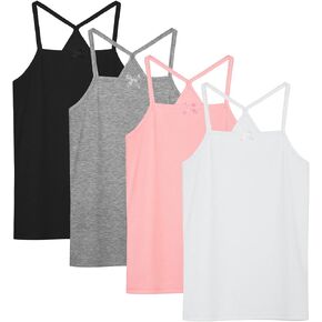 Poroka 4 قطع من قمصان الرقص للفتيات بدون أكمام وحزام السباغيتي قميص داخلي للفتيات للرقص والباليه واليوجا in Kuwait