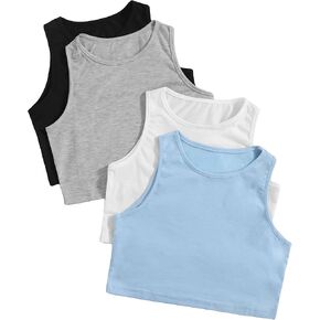 Milumia Girl's 4 Piece Casual Round Neck Sleeveless Basic Crop Tank Tops Set in Saudi Arabia