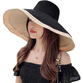 Super Wide Brim Women Sun Hat Cotton Floppy Packable Reversible Wired Edge Hats UV Protection Summer Beach Travel Garden