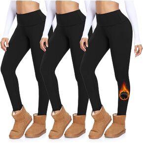 MOREFEEL 3 Pack Thermal Fleece Lined Leggings Women,High Waisted Tummy Control Warm Winter Yoga Workout Thick Pants in Kuwait