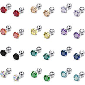ZS 12 Pairs CZ Ear Stud Mixed Colors Cartilage Earrings Set Stainless Steel Barbell Studs Earrings Helix Tragus Piercing in Kuwait