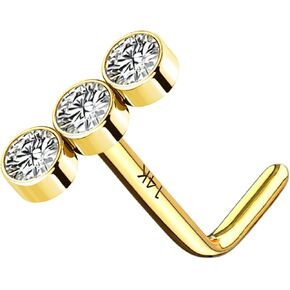 MeIighting 14K Gold Nose Stud L Shaped Nose Ring 20G with Round Cubic Zirconia Nose Piercing Jewelry for Women Men Real Gold in Saudi Arabia