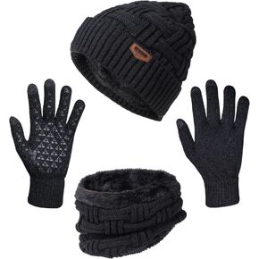 3-Pieces Winter Beanie Hat Scarf and Touch Screen Gloves Set Warm Knit Skull Cap Gifts for Men Women
