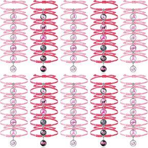 Loetere 60 Pcs Breast Cancer Awareness Bracelets Pink Ribbon Braided Bracelets Adjustable Breast Cancer Bracelets Gifts for Women Breast Cancer Survivor Gifts Support Supplies in Saudi Arabia