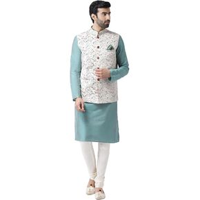 KISAH Men's Kurta, Printed Nehru Jacket & Pajama/Dhoti Set – Indian Ethnic Kurta Pyjama Set for Weddings & Festive Occasions