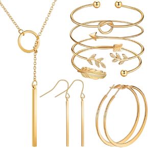 Hicarer Simple Bar Jewelry Set Vertical Bar Necklace Earrings Adjustable Cuff Bracelet for Women in Kuwait