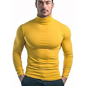 SALNIER Men Basic Turtleneck Slim Fit Long Sleeve Pullover Top Solid Thermal Knitted T-Shirt Sweaters Soft Lightweight Shirt