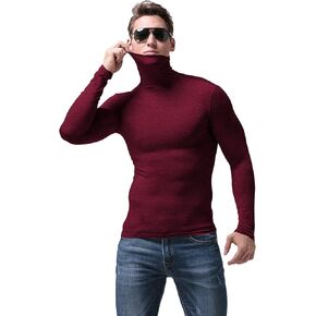 SALNIER Men Basic Turtleneck Slim Fit Long Sleeve Pullover Top Solid Thermal Knitted T-Shirt Sweaters Soft Lightweight Shirt